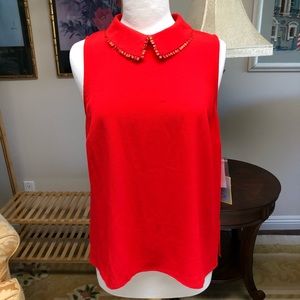 Brand New CECE vibrant red Peter Pan collar tank